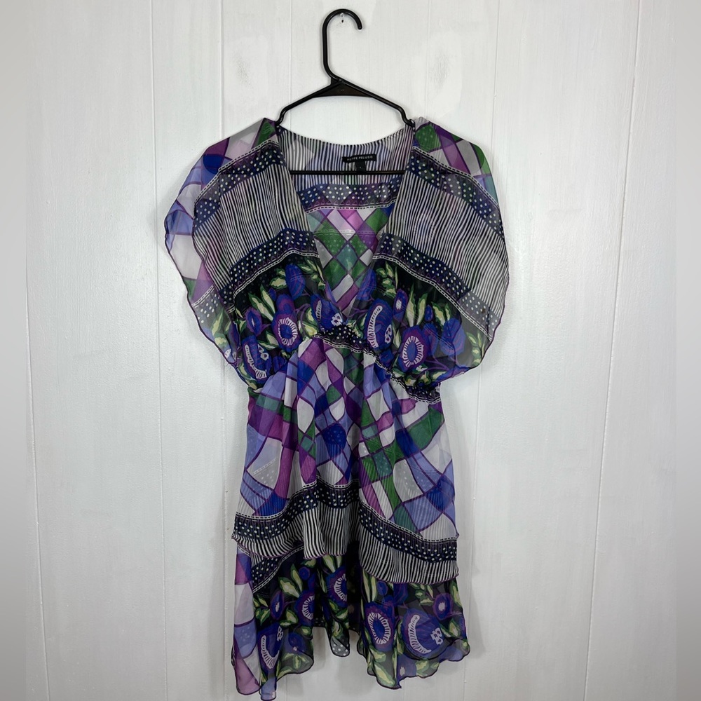Peppe Puluso Tiered Sheer Mini Dress Sz L